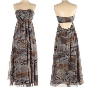 L’AGENCE Long Midi‎ Dress Size 4 Strapless Snakeskin Python Print Gray Brown